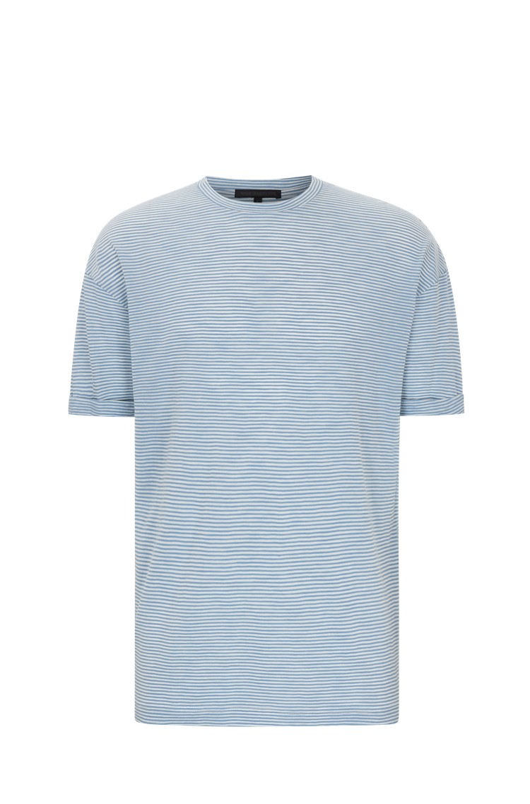 DRYKORN Relaxed fit črtasta majica iz bombažne mešanice Modra - Blue 