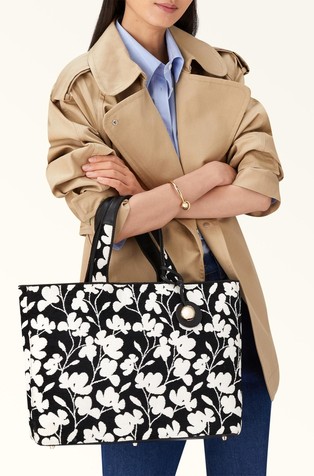 FURLA Velika tote torba iz plišaste tkanine Črna - Toni Nero/White 3