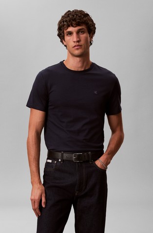 Slim fit bombažna majica s kratkimi rokavi