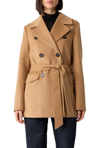 Kratek plašč iz volnene mešanice s pasom