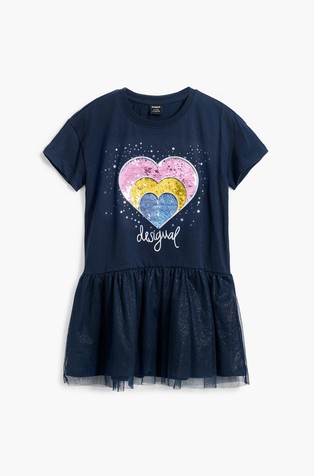 DESIGUAL Kratka obleka z bleščicami v obliki srca Modra - Blue 4