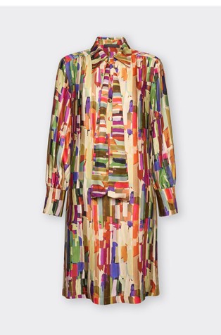 Vzorčasta viskozna srajčna obleka