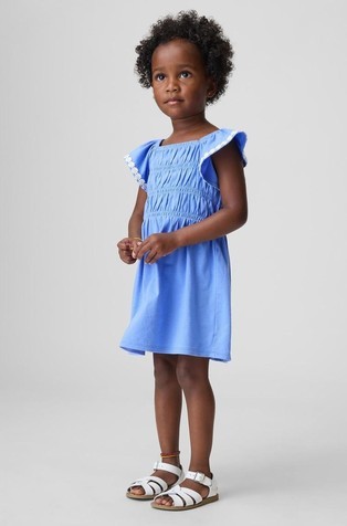 Prešita obleka z nabranimi rokavi za malčice