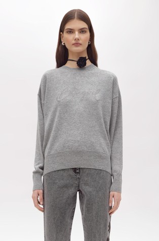 Pleten logo pulover iz mešanice volne in kašmirja