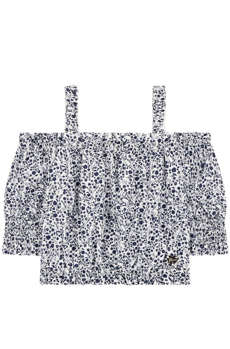 GUESS Top z odkritimi rameni in cvetličnim vzorcem Večbarvna - White / Blue 