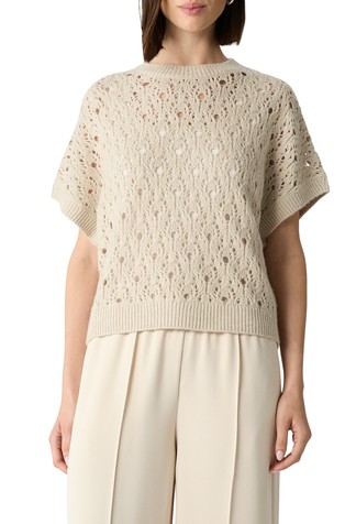 Luknjičasto pleten pulover s kratkimi rokavi in bleščicami