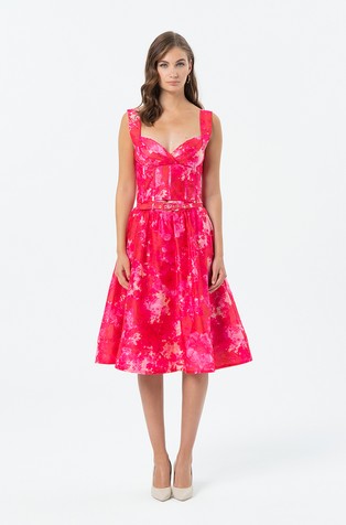 Patterned midi skirt with belt