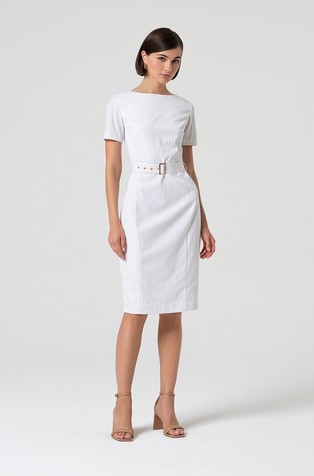 FRACOMINA Slim fit belted dress in pinstriped fabric White 3