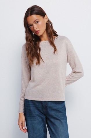 Majica z ladijskim izrezom in neti