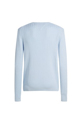 TOMMY HILFIGER Pleten pulover z vzorcem ribje kosti Modra - Light Blue 6
