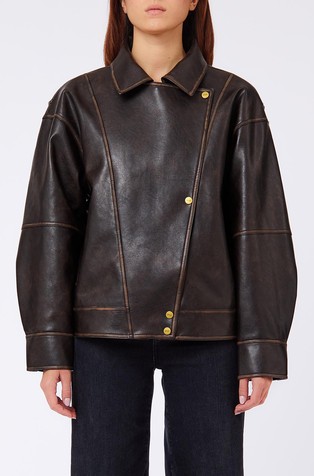 Oversized shirt jacket in coated fabric