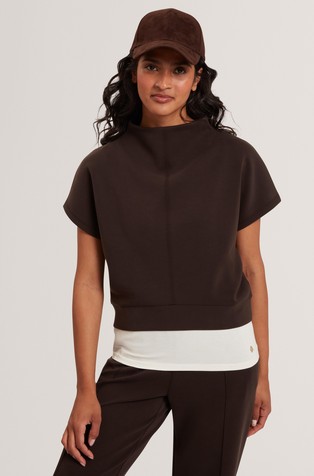 Pulover iz modalne mešanice s kratkimi rokavi in povišanim ovratnikom