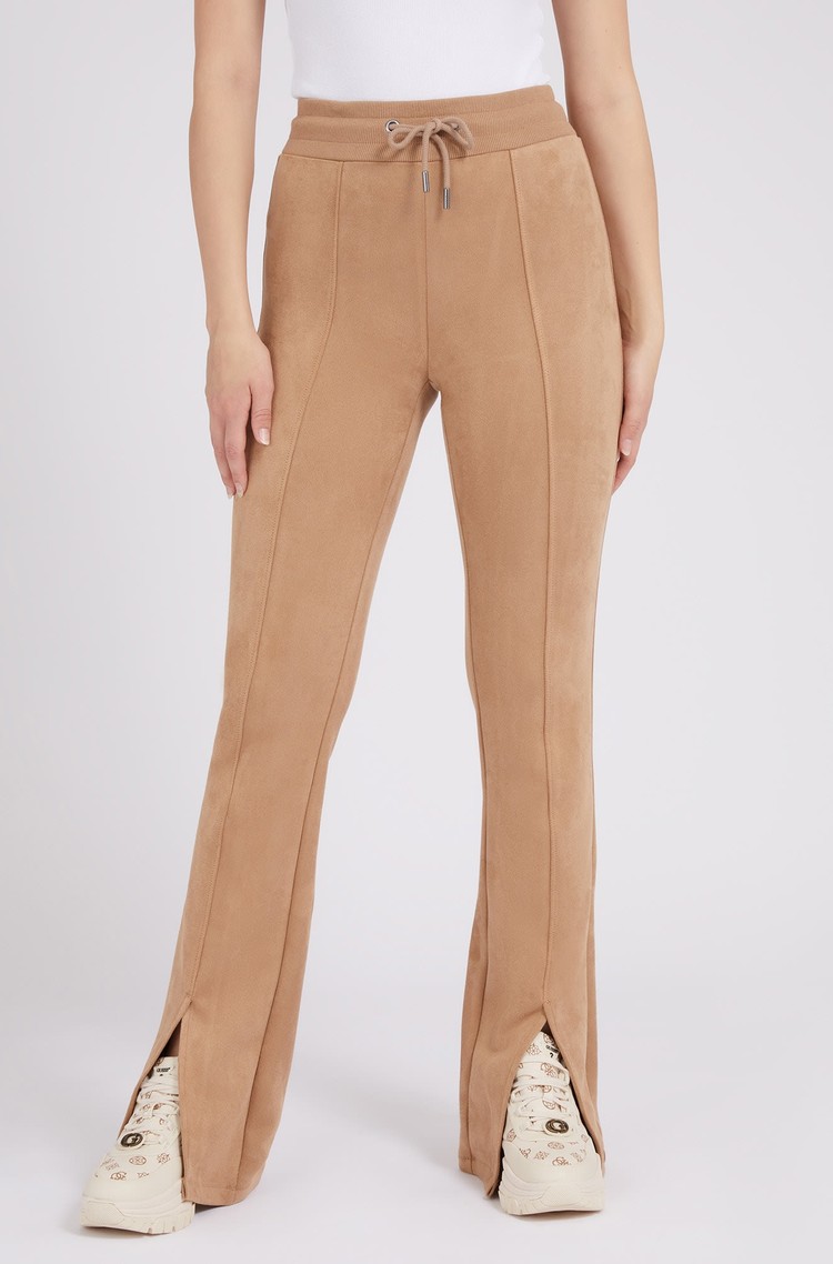 GUESS Zvončaste hlače iz umetnega semiša Bež - Beige 