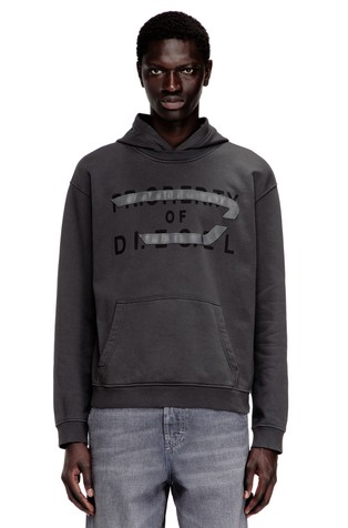 Bombažen pulover s kapuco in D logo aplikacijo