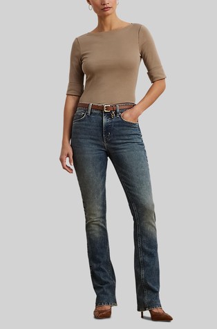 RALPH LAUREN Majica s 3/4 rokavi iz raztegljivega bombaža Rjava - Madison Tan 4