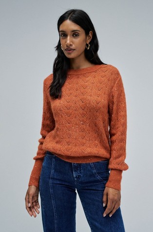 Pleten pulover z luknjičastim vzorcem in bleščicami