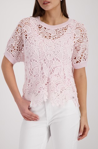 Pleten čipkast pulover s kratkimi rokavi