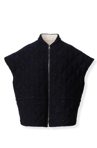 Quilted platinum and sequin cape