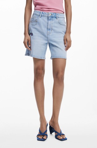 Denim bermuda hlače z vezenino