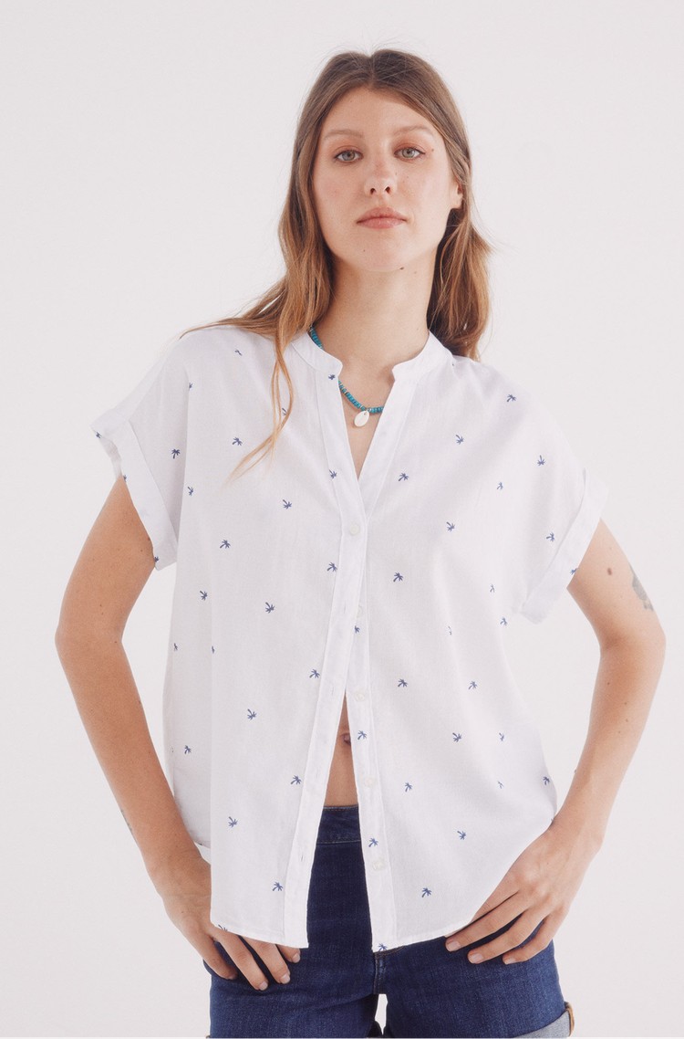 SPRINGFIELD Oxford srajca s kratkimi rokavi in vezeninami Bela - White 