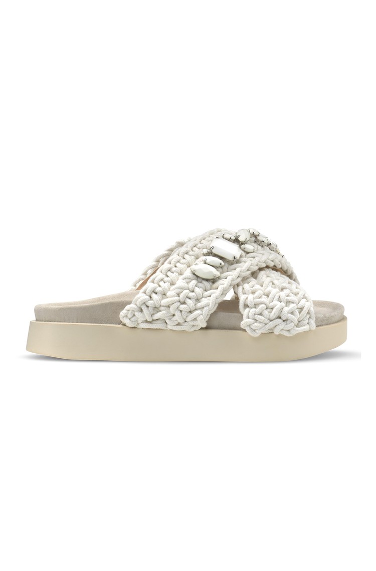INUIKII Woven natikači s platformo in okrasnimi kamni Bela - Ivory White 