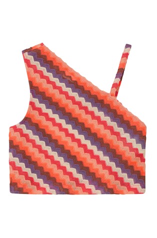 Asimetričen pleten top s cik-cak vzorcem in podlogo