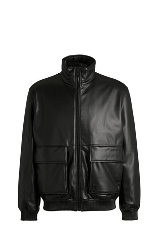 Stand-up collar leather jacket