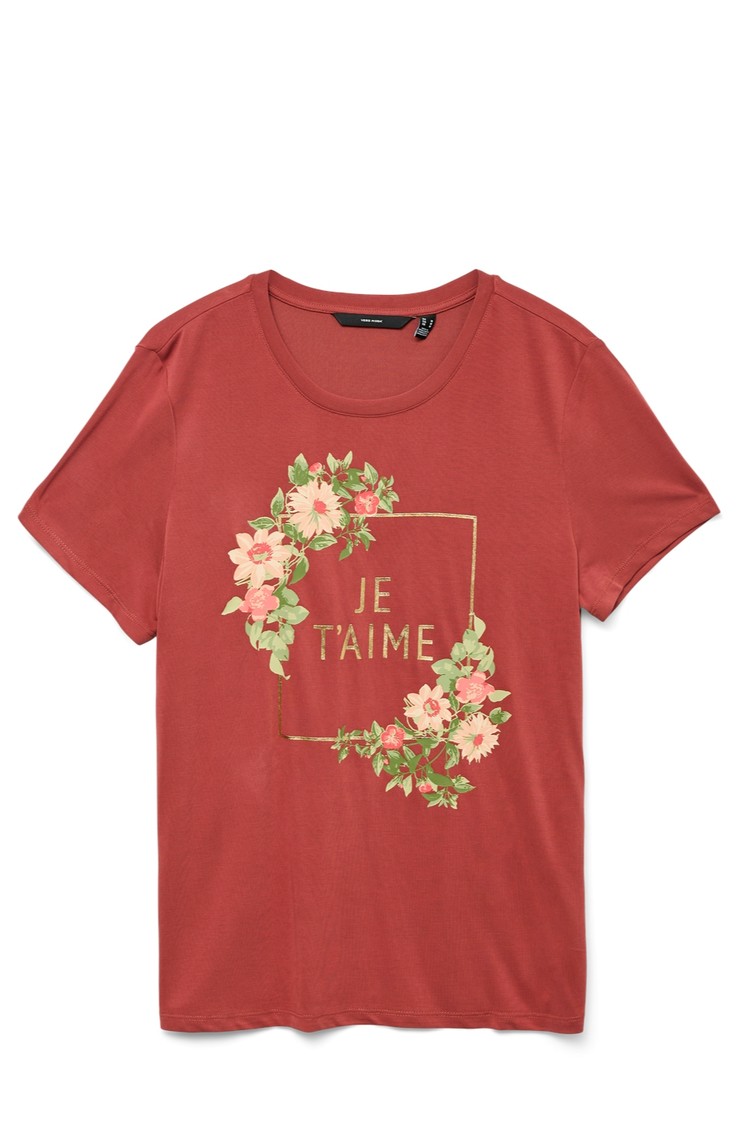VERO MODA VMSMILLA relaxed fit T-shirt in viscose-blend Marsala 