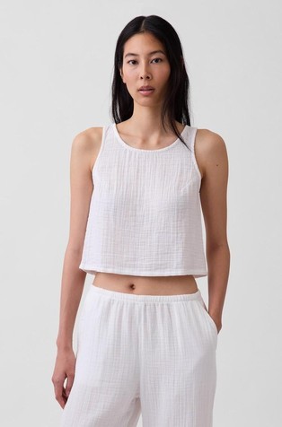 Cotton Gauze Racer Shell Tank Top