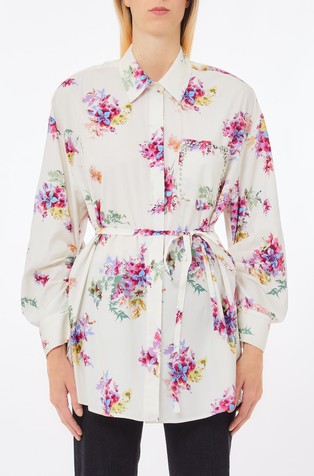Long cotton shirt with floral pattern