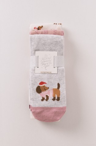 Pack of 3 long socks with sausage dogs