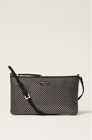 Mini satin bag with rhinestones