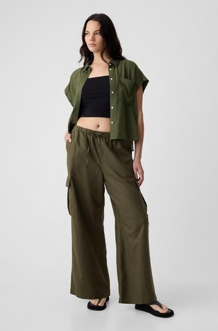 GAP Linen-Cotton Pull-On Cargo Pants Olive Night 5