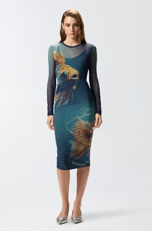 Obleka iz tila s potiskom