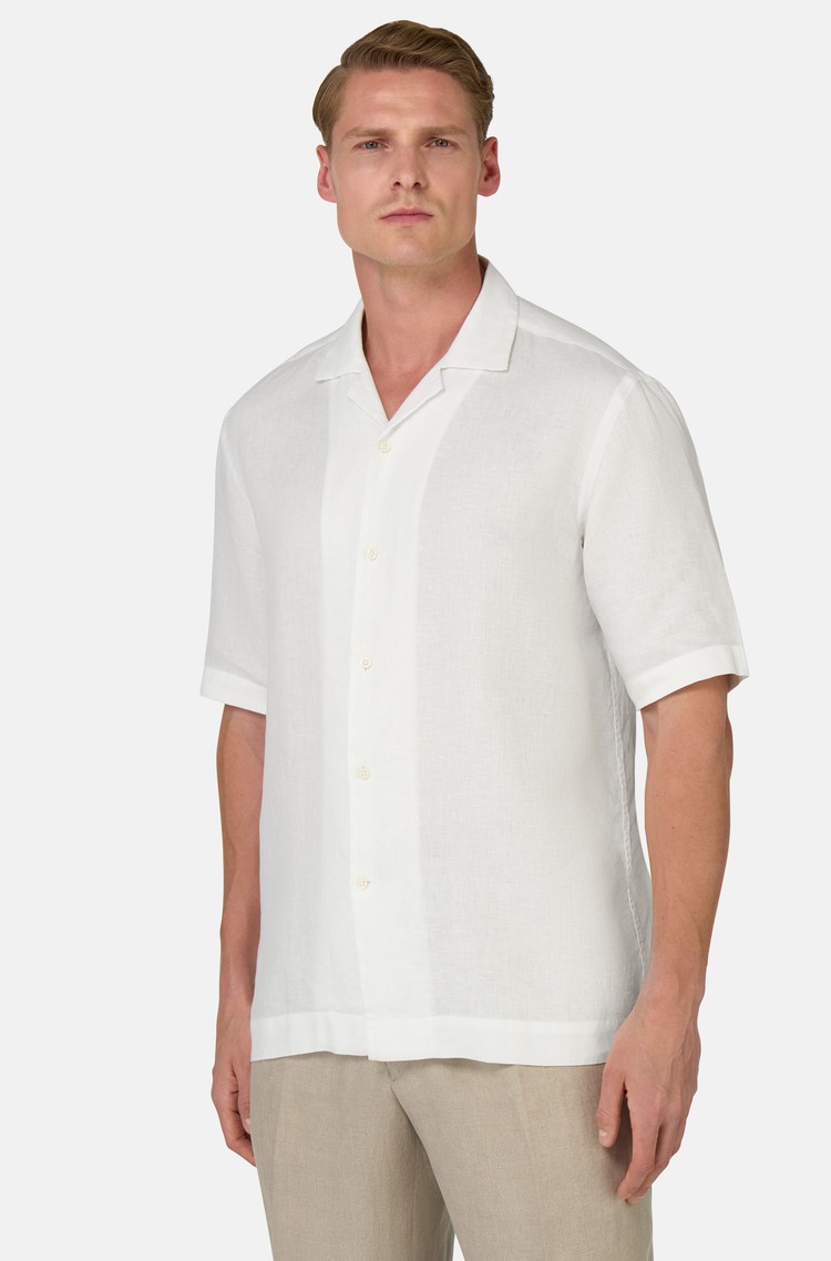 BOGGI MILANO Regular Fit Linen Short Sleeve Shirt White 