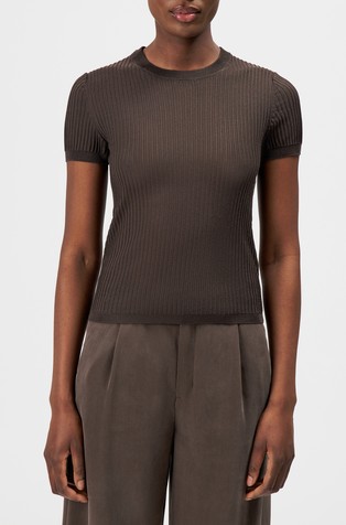 Crew Neck Knit T-Shirt with Ribbed Texture