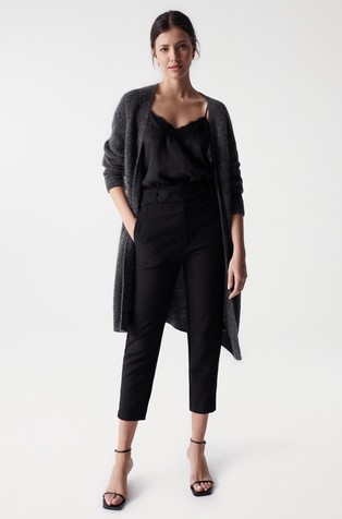 SALSA JEANS Cropped slim fit hlače z visokim pasom Črna - Black 3