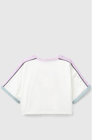 BENETTON Cropped majica s potiskom in okrasnimi kamenčki Bela - White 2