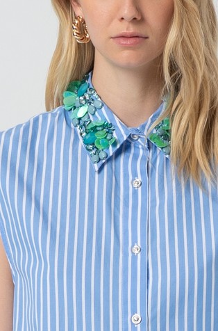 FRACOMINA Sleeveless shirt with colorfull stones Blue / White 4