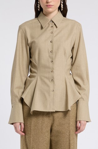 Wool blend shirt with asymmetric hem