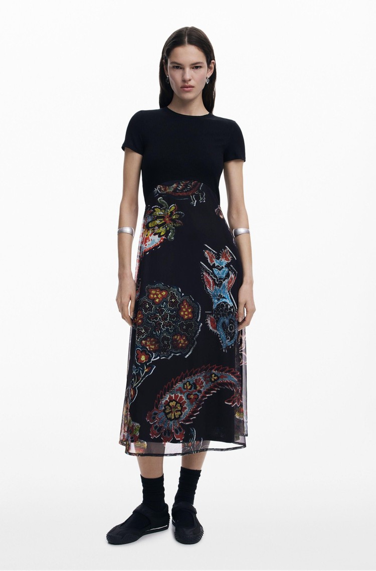 DESIGUAL Mix material dress designed by Mr. Christian Lacroix Black / Multi 