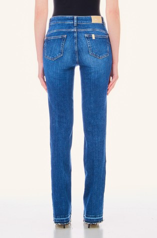 LIU JO Jeans hlače z visokim pasom in okrasnim detajlom verige Modra - Blue 2