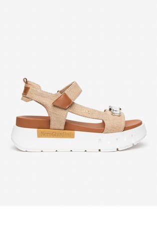 Platneni sandali z usnjenimi vstavki