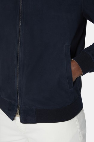 BOGGI MILANO Bomber Jacket in Genuine Suede Leather Blue 3