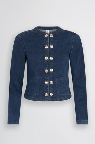 Denim jacket with decorative buttons