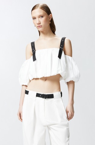 Balonast crop top z odkritimi rameni