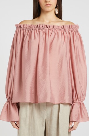 Off-shoulder satin blouse