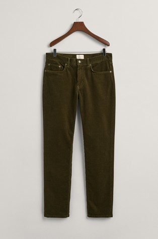 GANT Slim fit žametne hlače Rjava - Dark Cactus 4