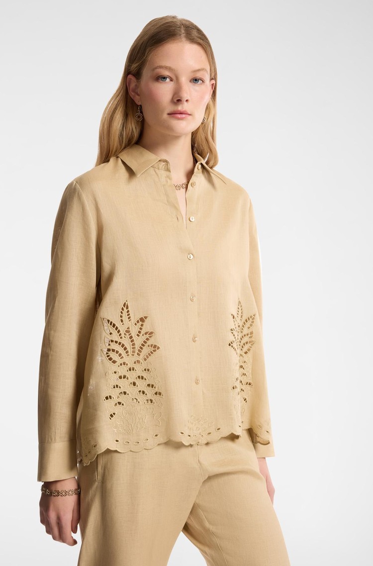 ELENA MIRO Linen shirt with openwork embroidery Beige 