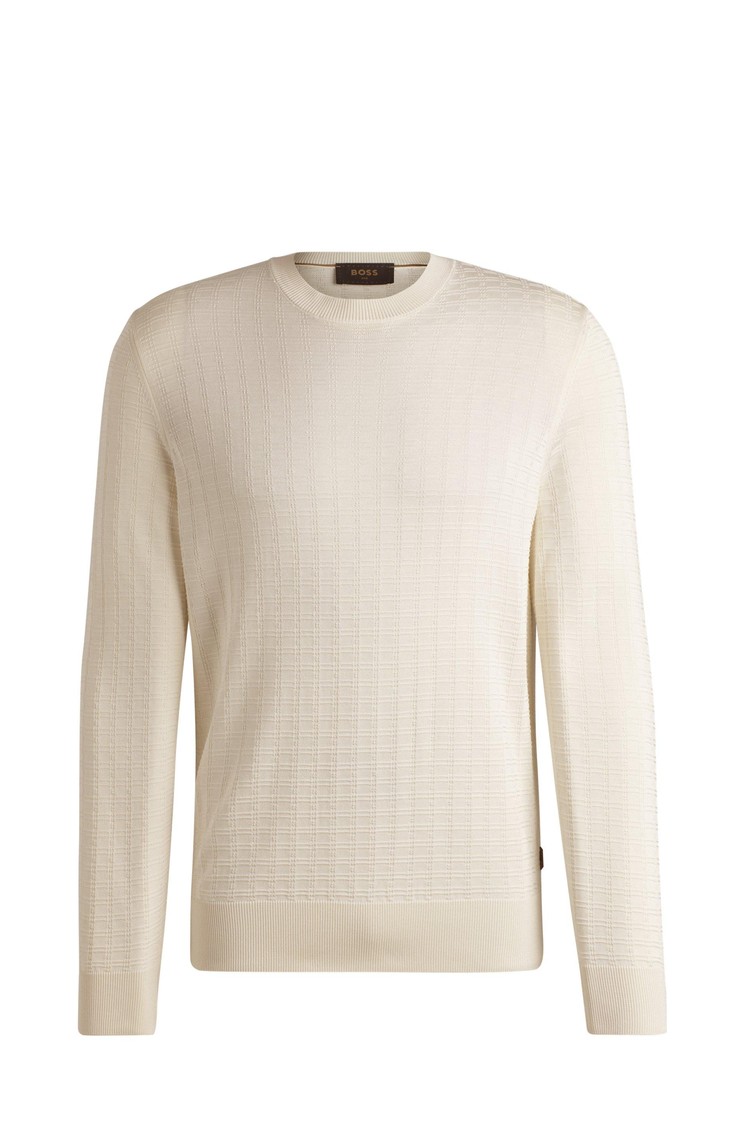 HUGO BOSS Silk sweater with knitted structure Light Beige 